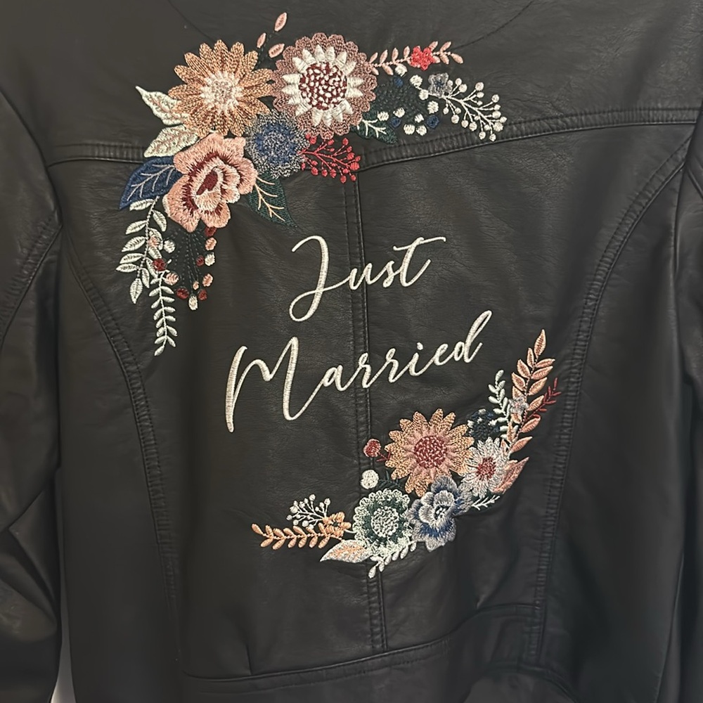 DB Studio - artificial leather jacket - black - embroidered just married